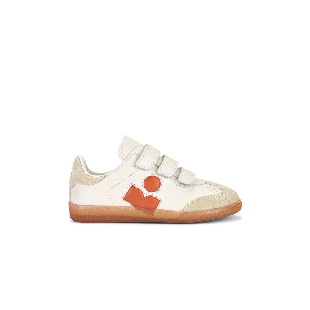 Isabel Marant Cream and Tan Leather Velcro Sneakers with Orange Accent